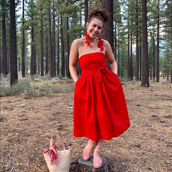 198s Candy Apple Red Cotton Strapless 